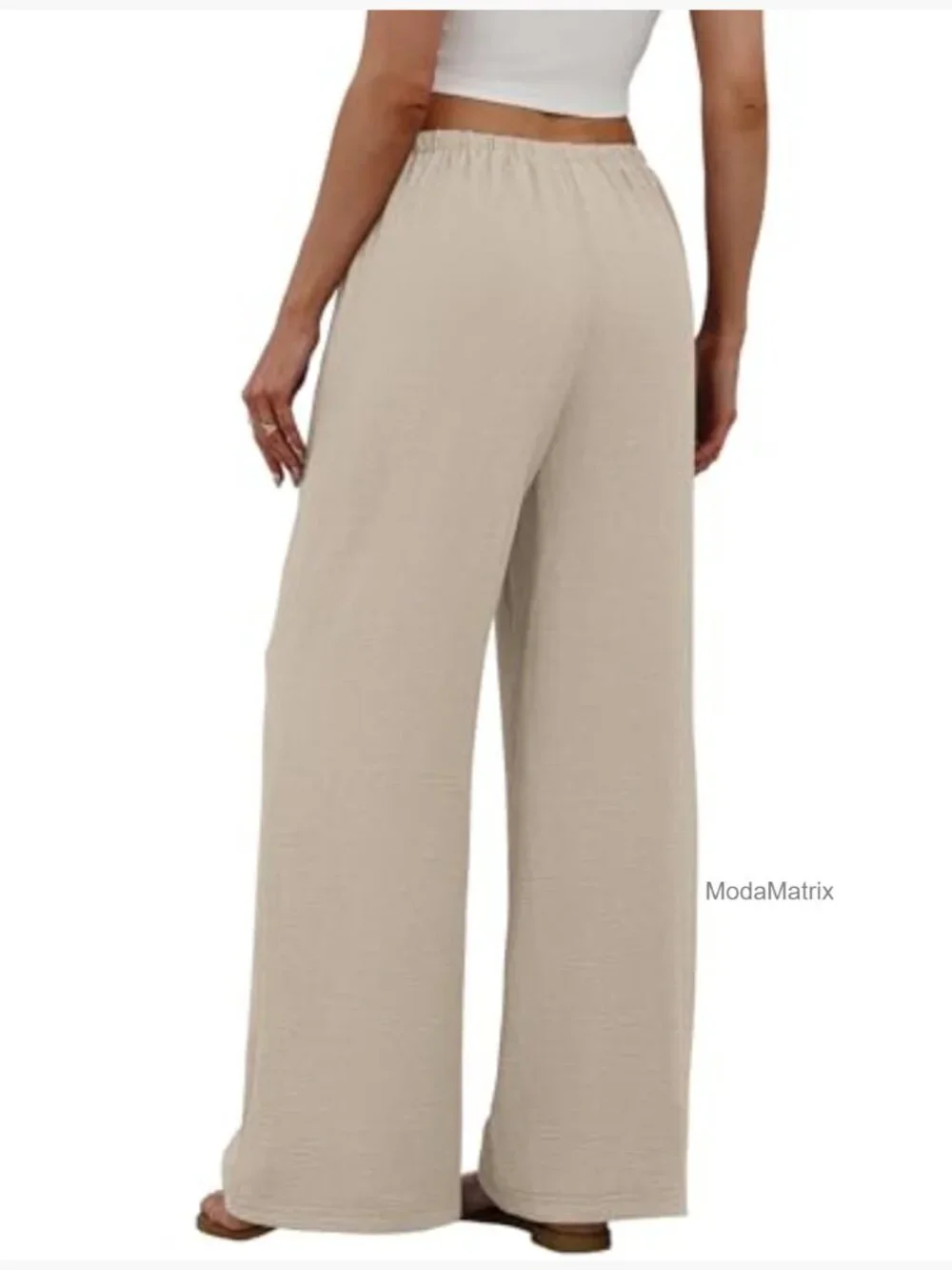 Wide Leg Palazzo Pants Drawstring Elastic Waist with Pockets Flowy Summer - Picture 5 of 7